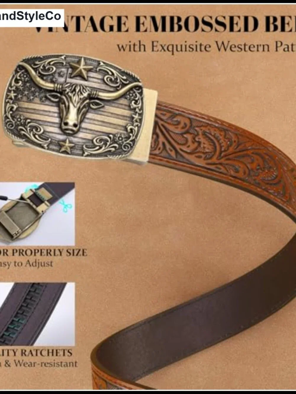 Western Cowboy Ratchet Belt Leather Adjustable Men Women